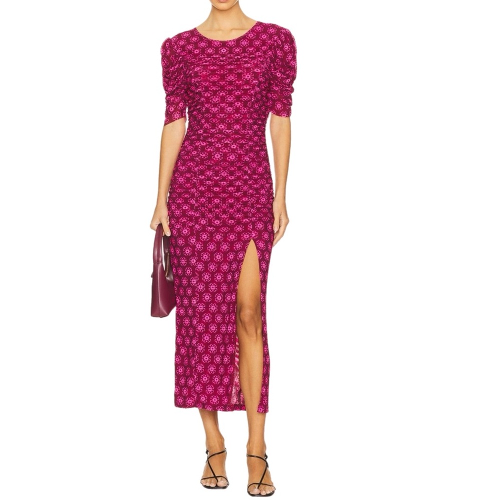 NWT $168 MSRP Free People Ruched Midi Dress - Fuchsia Combo - Size Medium - Picture 5 of 10